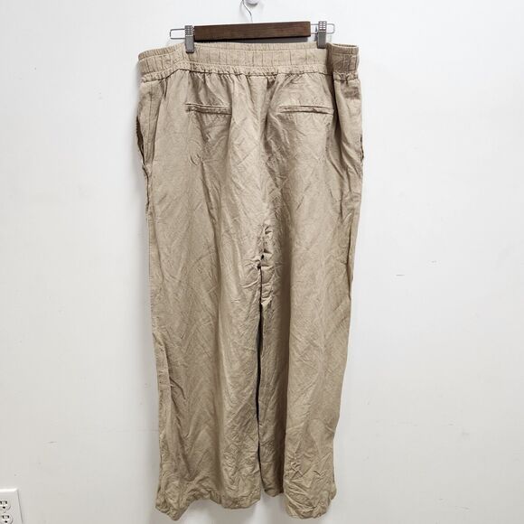 A New Day Womens Cropped Linen Pants Size XXL Wide Leg Beachy Neutral Vaca Tan - Picture 4 of 13